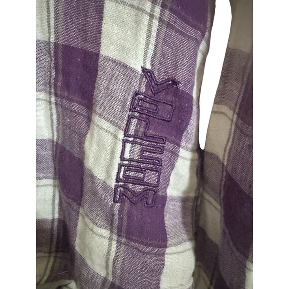 Volcom Womens Medium Cotton Purple Plaid Luna Long Sleeve Button Top #5650 - Picture 5 of 15